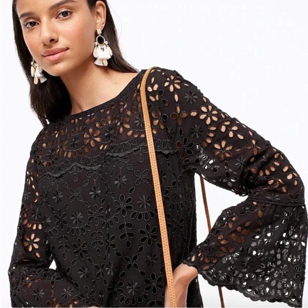 J. Crew Bell Sleeve Black Eyelet Dress NWT